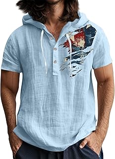Camiseta de Verano 2025 para Hombre, Informal, de Manga Corta, con Capucha, Holgada, con Estampado de Moda