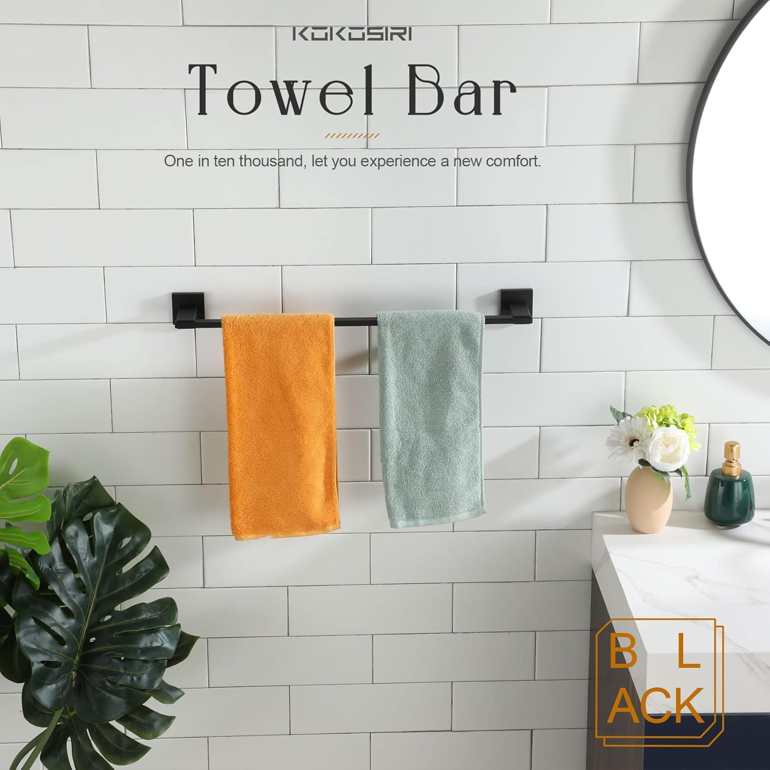 KOKOSIRI Towel Bars Matte Black Bathroom Towel Rails Wall Mounted, 24 Inches Bath Towel Holder for Kitchen Toilet Cabinet Showeroom, Stainless Steel B4006BK-L24