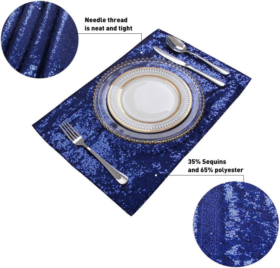 Sequin Placemats Set of 6, Heat-Resistant Dining Table Mats, Stain-Resistant Kitchen Table Placemats, Elegant Sparkle Placemat for Party Wedding Accent Centerpiece Decoration(Navy Blue, 18" x 12")
