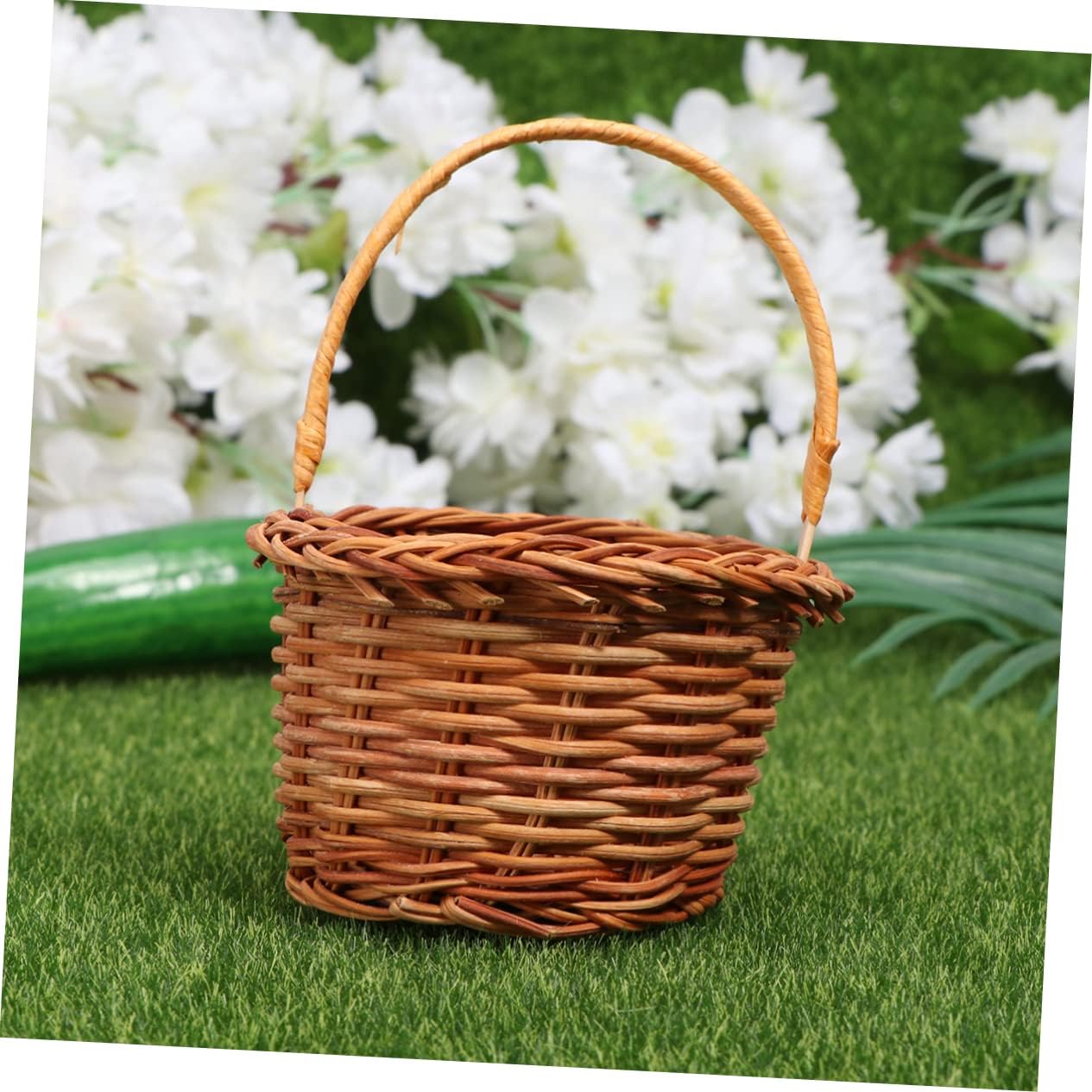 Cabilock 1pc Mini Decorative Handmade Woven Basket for Easter Activities Light Brown Desktop Decor for Home and School Use