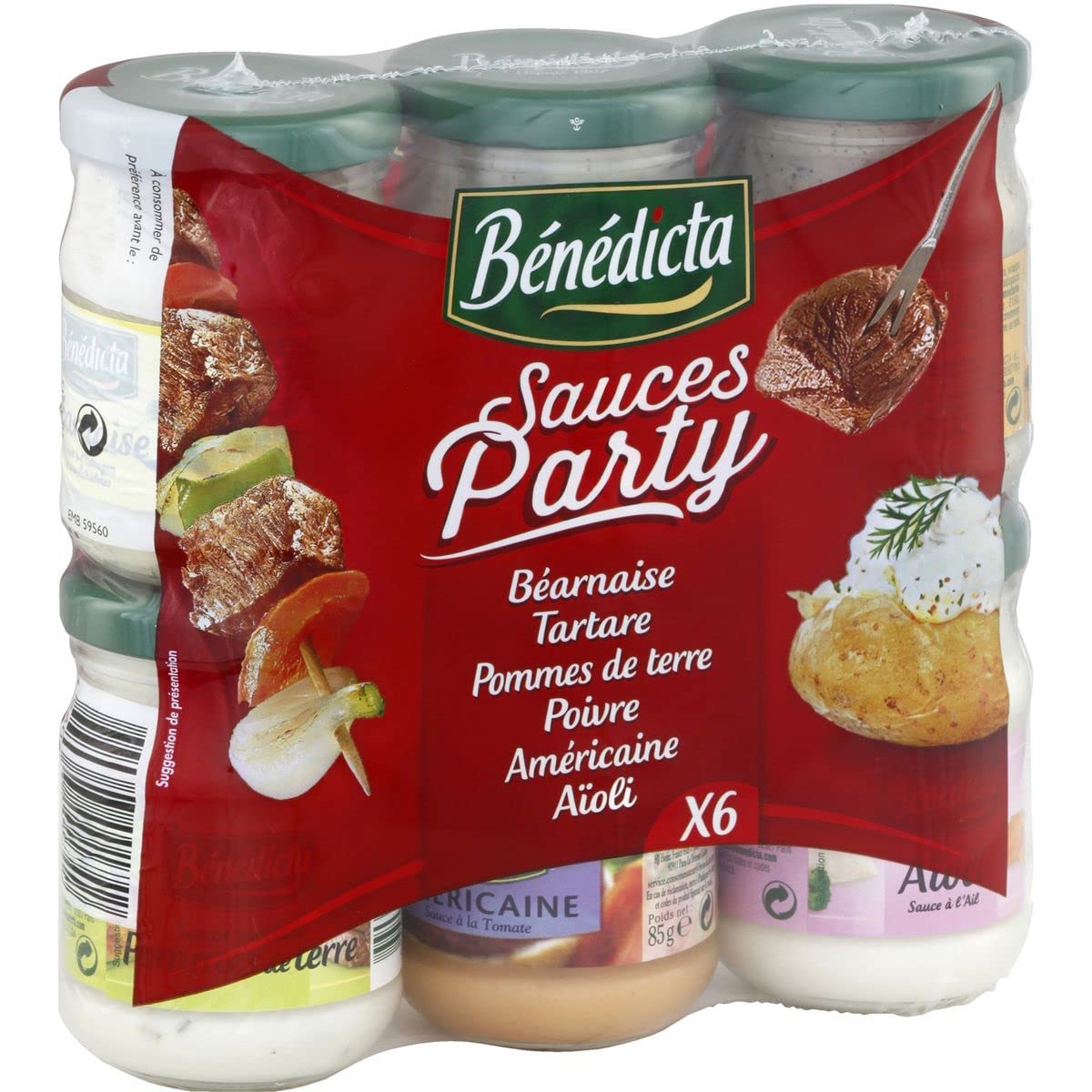 Lot de 3 unités *** BENEDICTA Sauces party : béarnaise tartare pomme de terre poivre américaine aïoli 6 pièces 500g