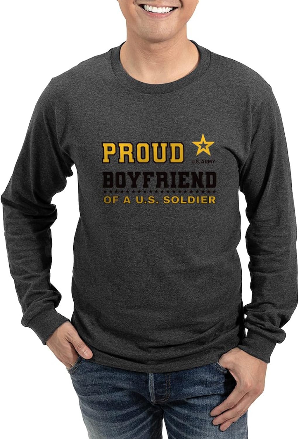 CafePress Proud Boyfriend of A Soldier Black and Gold Long Sleeve T Shirt Unisex Cotton Long Sleeve Light T-Shirt