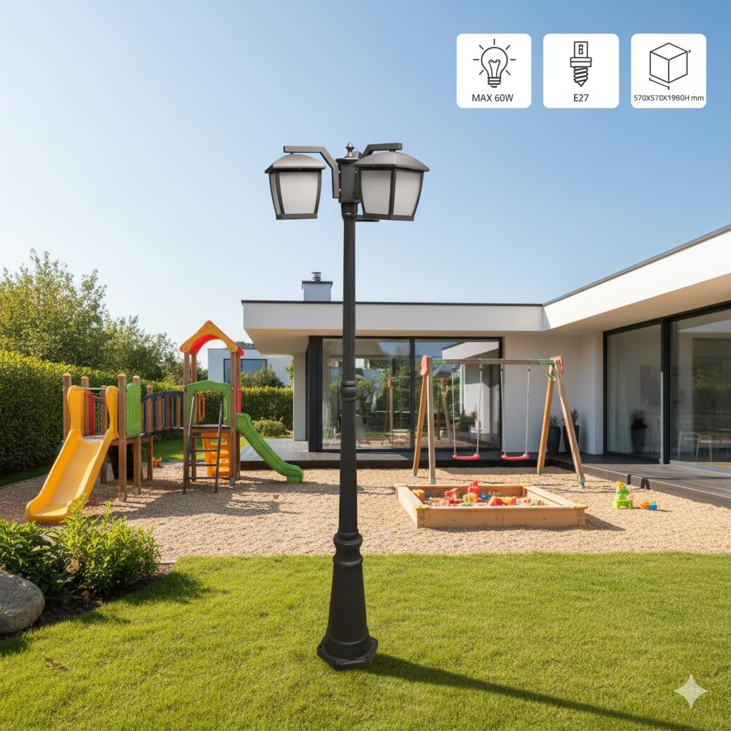 M Ledme - Farol Plus de Exterior Serie House – IP44 Impermeable, Casquillo E27, Lámpara de Pared Negra de Acero y Cristal para Jardín, Terraza o Entrada (Bombilla No Incluida)