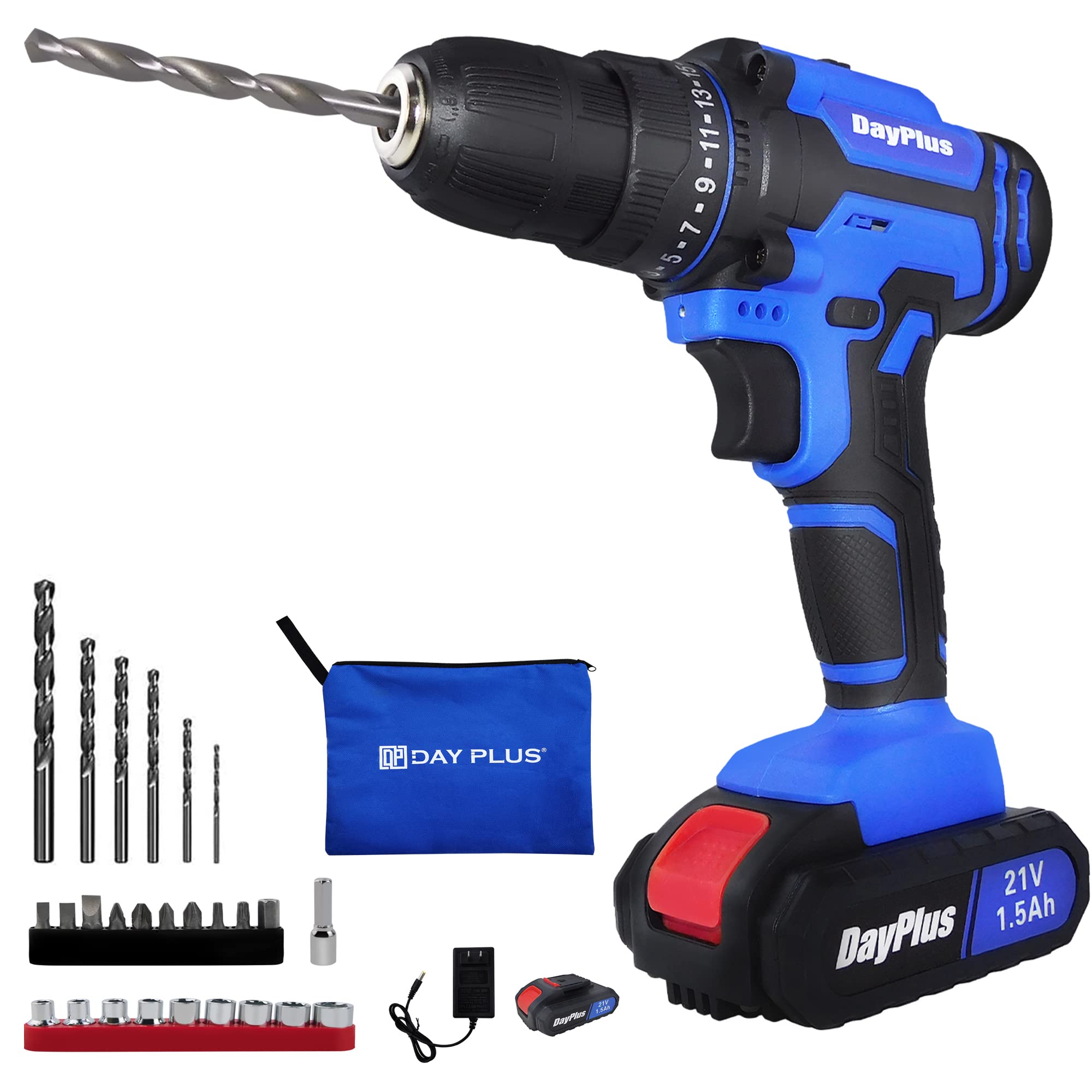 Cordless Drill Driver Kit, 21V Impact Drill Set w/Lithium-ion Battery/Charger, 350 In-lb Torque, 3/8