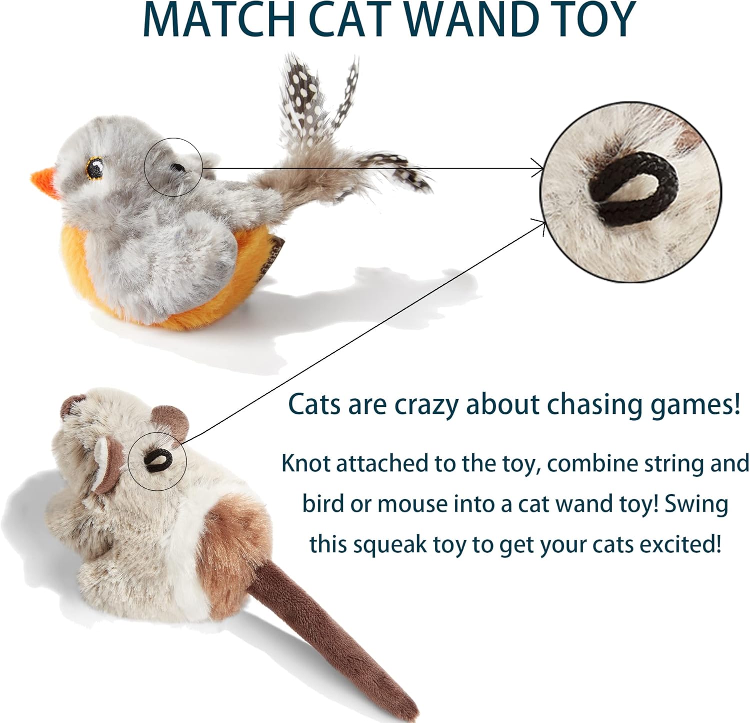 Suhaco Cat Toys Interactive Animal Sound Squeaking Cat Toys, Three Dogs & A Cat Toys Melody Toys for Indoor Cats to Play Alone, Real Chirping Bird & Mouse Sound Kitten Toy for Boredom (2 Pack) : Pet Supplies