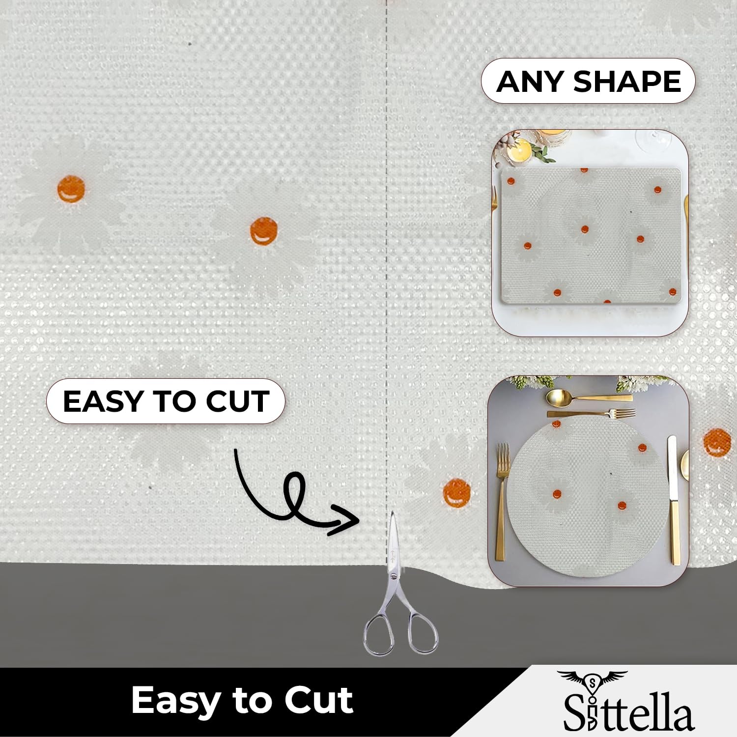 SITTELLA® (45cm x 3m) Food-Grade Anti-Slip Washable Kitchen Drawer & Shelf Liner | Multipurpose Waterproof Fridge, Table & Cabinet Mat | Non-Toxic, Cuttable & Reusable(White -Flower) — Amazon image 3