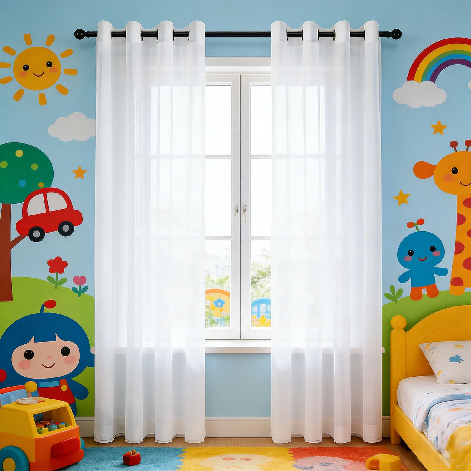 Cortinas salon translúcidas GUOJUN de 70x75 cm en color blanco para iluminar tu balcón con elegancia