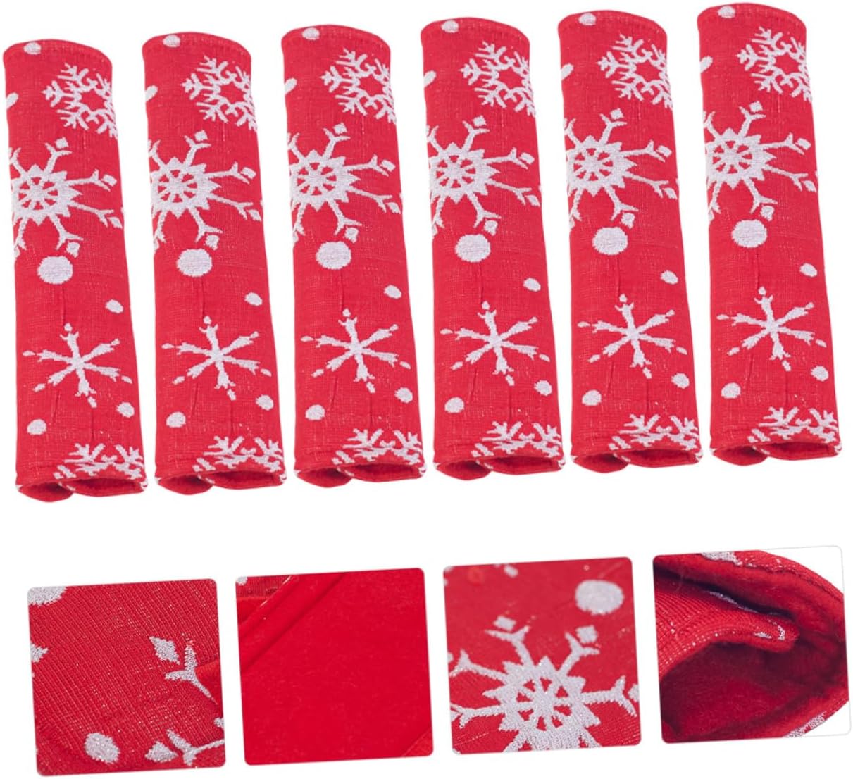 6pcs Christmas Refrigerator Door Handle Covers Protector Red Snowflake Pattern Cloth Wrap 4 Short 2 Long Handle Protectors