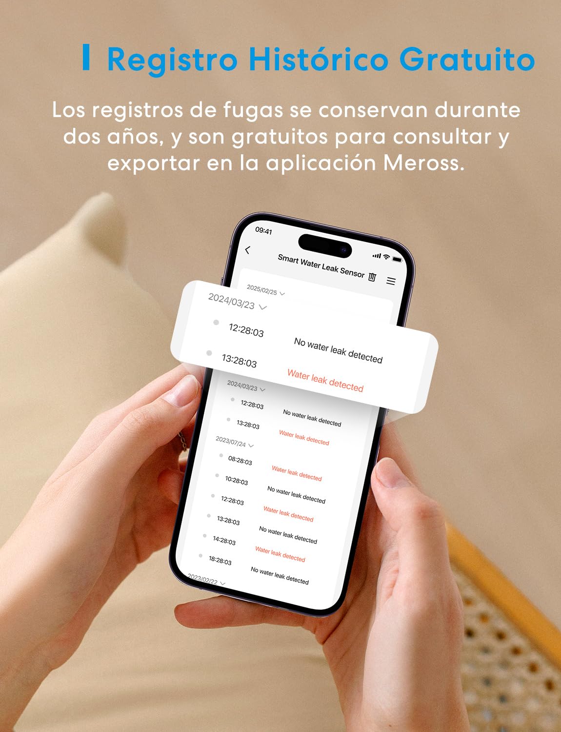 Meross Matter Detector de Agua Inteligente HUB MSH450 Incluida, 100 dB | Detector de Fugas de Agua, desviación de 0,3 mm, para cocinas, baños, sótanos, Compatible con Apple Home, Alexa y Google