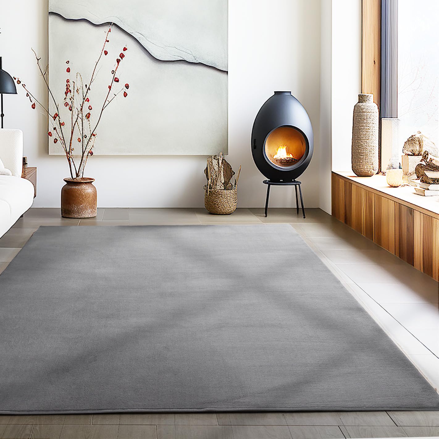 Laagpolig vloerkleed, Kleur Grijs, Unicolor - Monochroom, 112279, Vloerkleed Rechthoekig, Vloerkleed woonkamer-eetkamer, 160 x 230 cm