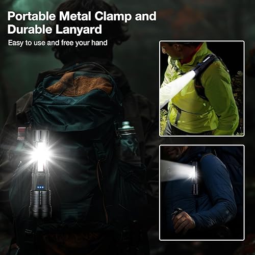 Miniatura 4 de Linterna recargable de alto lúmenes, 2 paquetes, 980,000L luz LED súper brillante de mano con USB C, luz lateral COB, 7 modos, impermeable, linterna