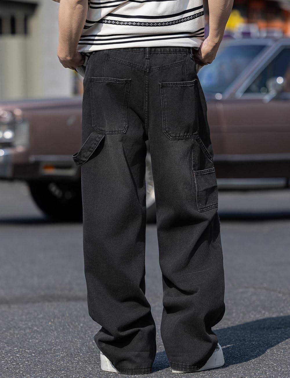 Rexcyril Men's Ripped Baggy Jeans Distressed Hip Hop Wide Leg Loose Fit Denim Pants Skater Jeans Streetwear