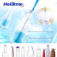 Vista 3 de Holikme Juego de cepillos para tubos de limpieza de laboratorio con mango largo, limpiador de tazas para lavar botellas de cuello estrecho