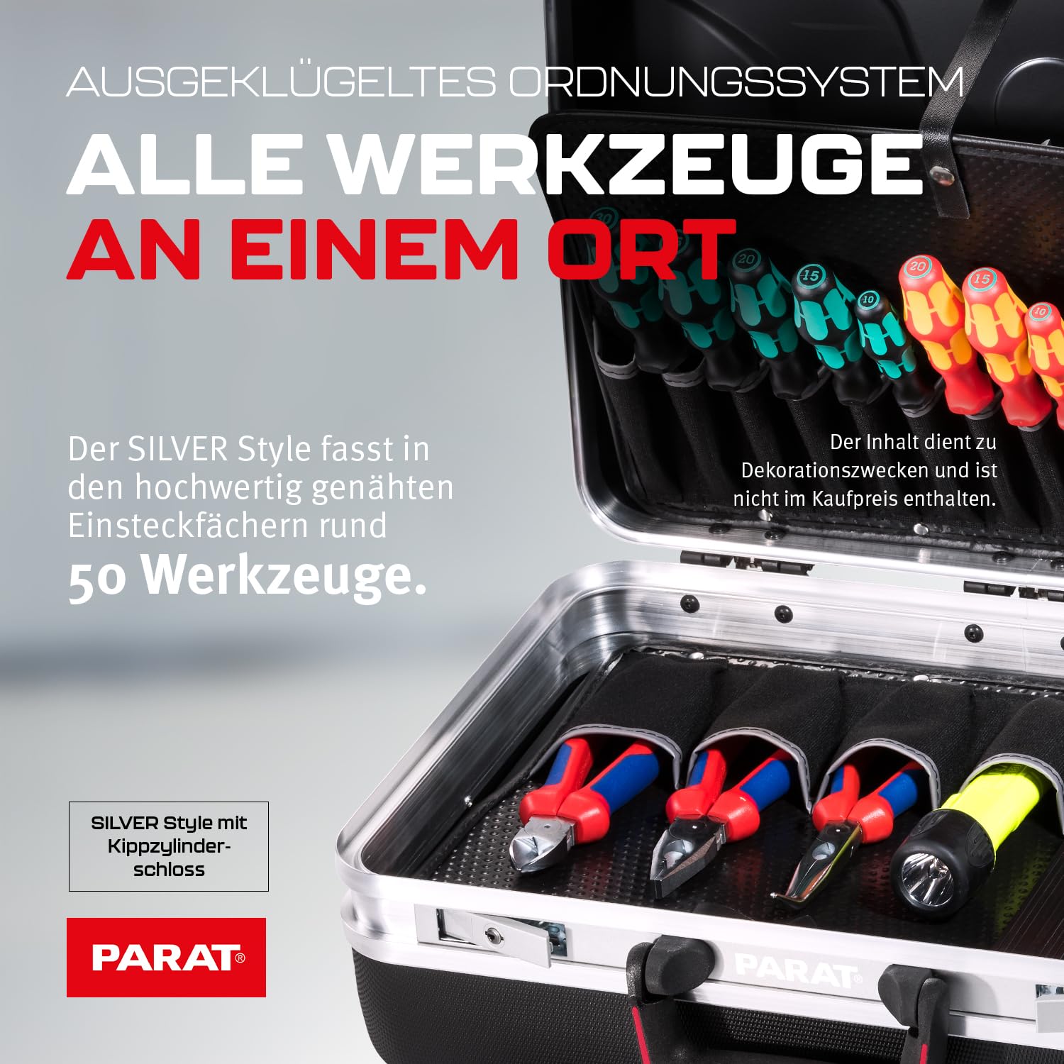 PARAT SILVER Style Werkzeugkoffer leer X-ABS Aluminium 27 Fächer teilbare Bodenschale Toolbox