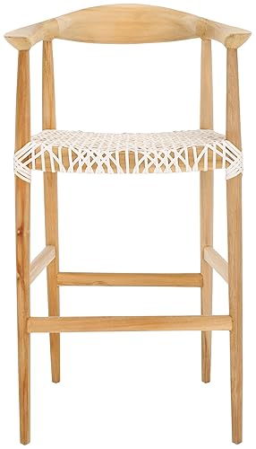 Safavieh Home Bandelier Scandinavian Brown Teak and White Leather 29-inch