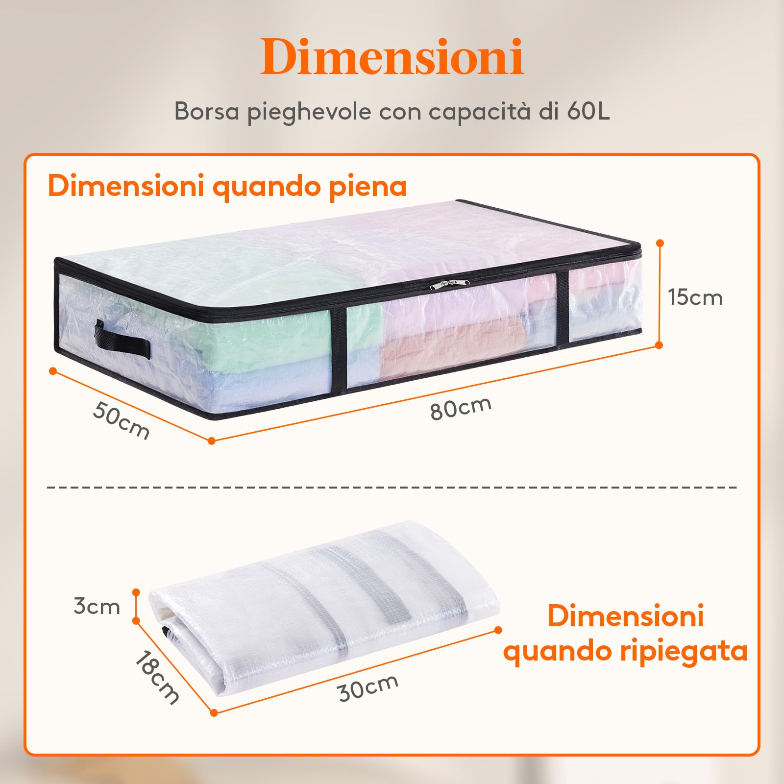 Lifewit 4 Pezzi Scatole per Vestiti Trasparente 60L, Contenitori Sottoletto Pieghevole con Manici, Scatole per Armadio en PP, Scatoloni trasloco, Organizzatore armadio per Vestiti, Coperte, Piumoni