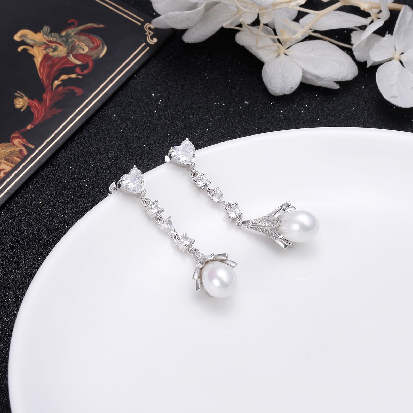 Silber Lilie Ohrringe S925 Sterling Silber Hochzeit Birdal Ohrringe für Bräute, Brautjungfern, Perle Kronleuchter Dangle Ohrhänger für Frauen Prom