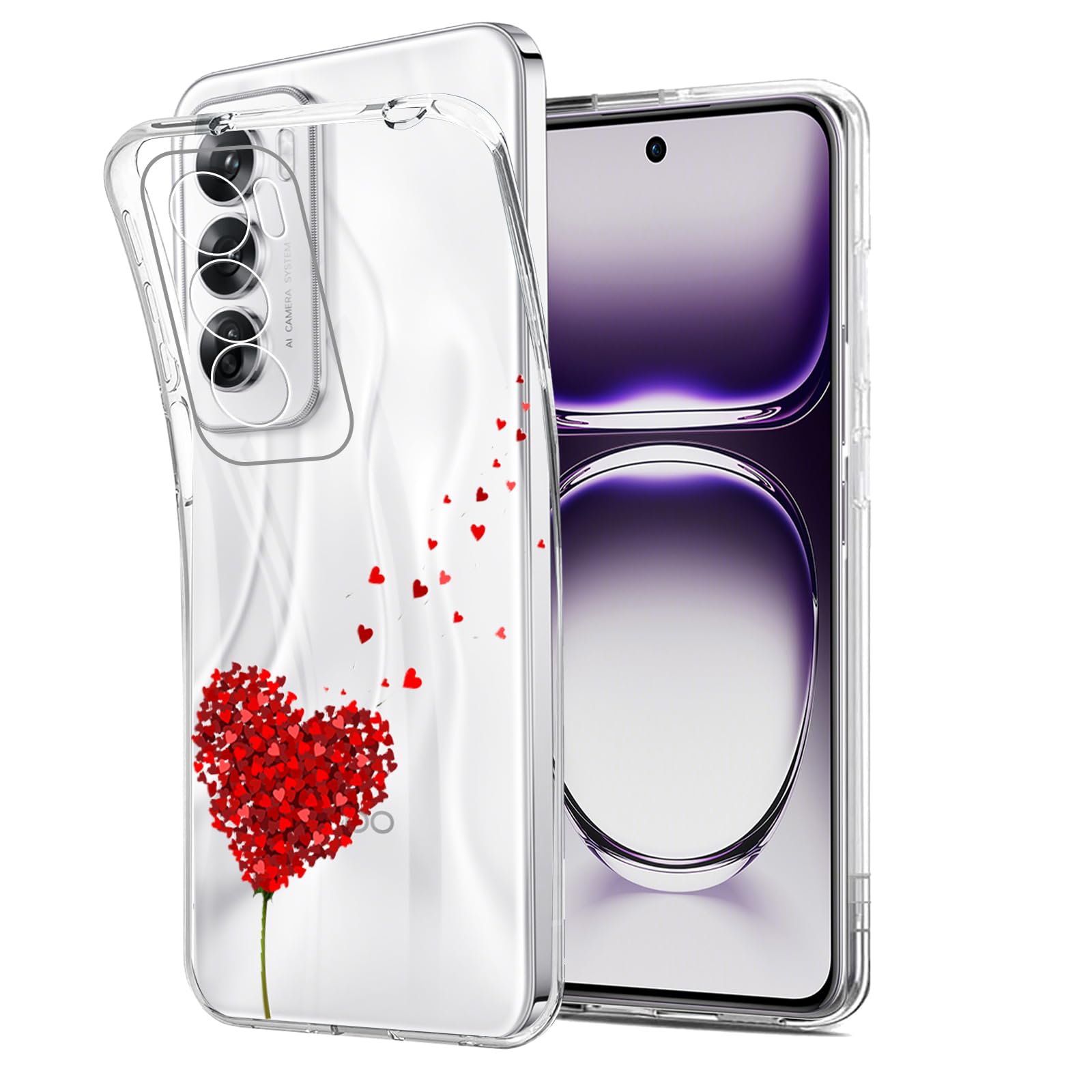 Cover Per OPPO Reno 12 5G, 3 Pezzi In TPU Morbido Con Disegni Cuore, Sottile E Antiurto - 3