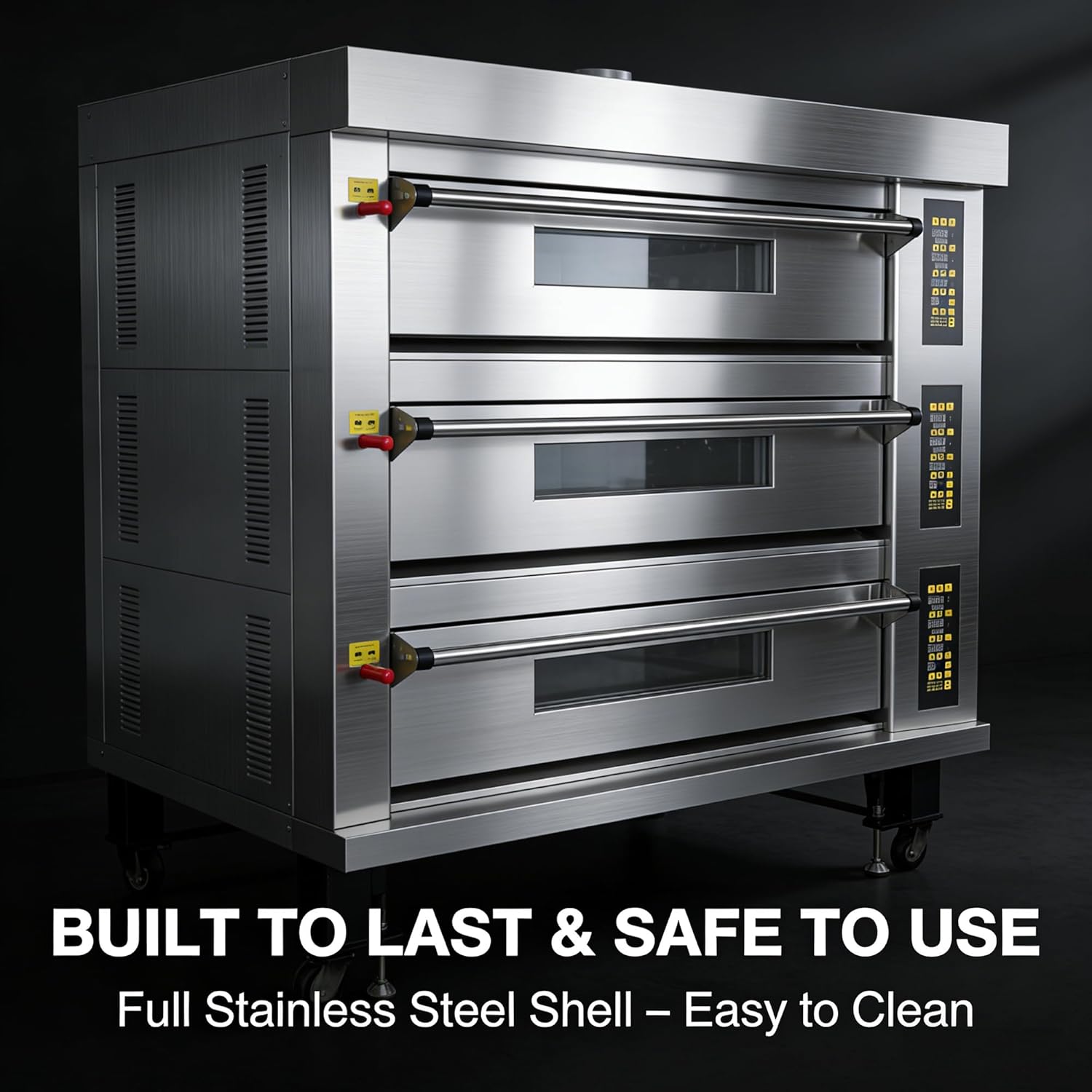 Commercial Movable Electric Pizza Oven 3 Layers Stainless Steel Triple Baking Oven, 24KW Independent Temperature Controls, 5-400°C for Restaurants, Pizza Shops, Bakeries, Hotels 220V/3PH