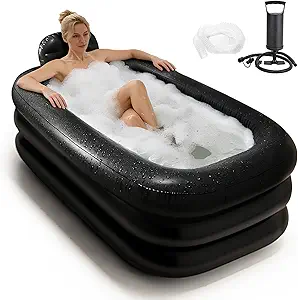Portable Bathtub for Adults - Ice Bath & Hot Tub for Athletes Recovery, Home SPA - Large Inflatable Bathtub 62.2x37.4x17.72in, Includes Pump, Easy Inflate & Drain