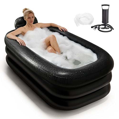Inflatoast Portable Inflatable Bathtub Adults, Home SPA & Hot Bath | Large Light grey indoor style, 62.2x37.4x17.72in, hand pump, drain pipe, built-in air backrest & bottom, foldable for storage