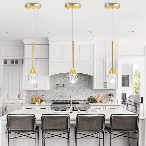 3 lucespaquete de 3 luces colgantes para isla de cocina, lámpara LED regulable, lámparas colgantes de mini iluminación colgante moderna de cristal
