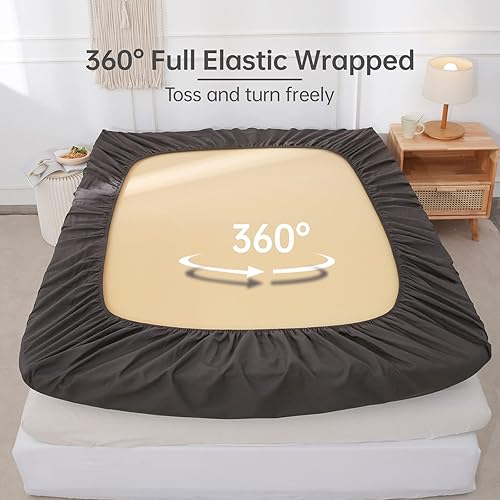 Miniatura 3 de Simple&Opulence Sábana bajera de lino (1 pieza), funda de colchón de 14 pulgadas de profundidad, mezcla de algodón natural, suave y transpirable,