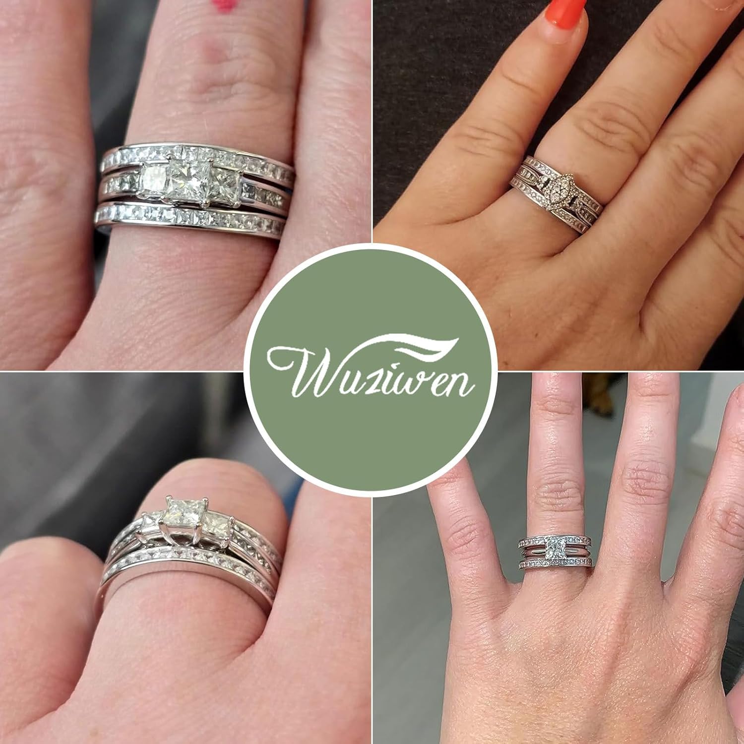 Wuziwen Vintage Princess Ring Enhancer for Women Wedding Band Set 925 Sterling Silver Eternity Rings