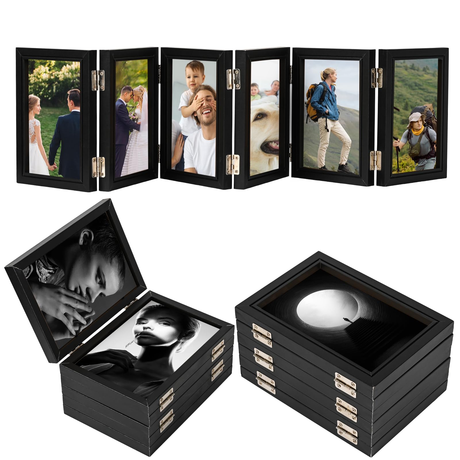 6-folding Hinged Picture Frames, 4x6 Inch High Definition Natural