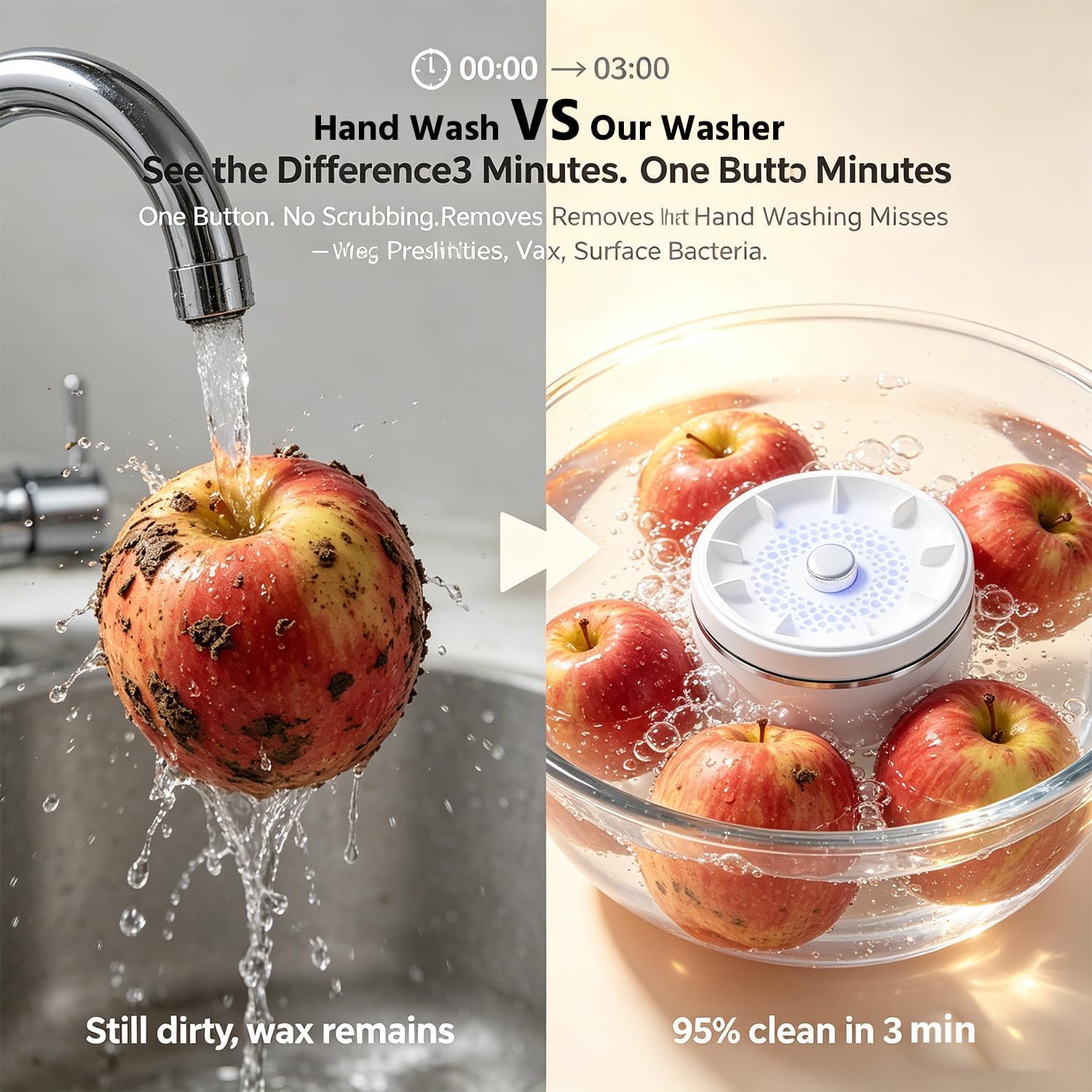 2026 New Fruit and Vegetable Washing Machine, Portable Produce Cleaner Device with Titanium Electrolysis, USB Rechargeable IPX7 Waterproof Fruit Washer for Veggies, Berries, Seafood, Rice (B)