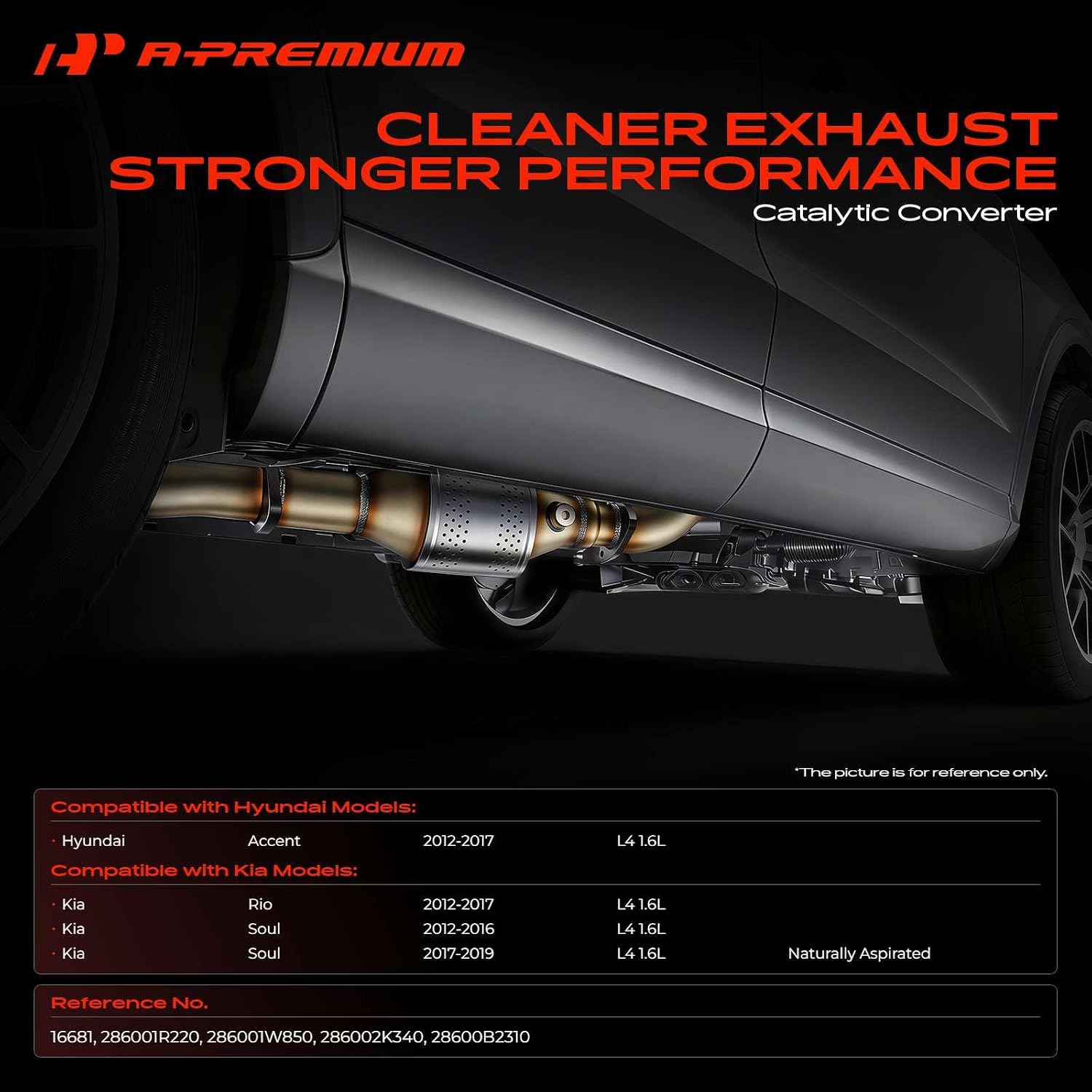 a-premium catalytic converter direct-fit compatible with kia soul 2012-2019, rio 2012-2017 & hyundai accent 2012-2017, 1.6l, epa compliant, replace# 286002k340, 28600b2310