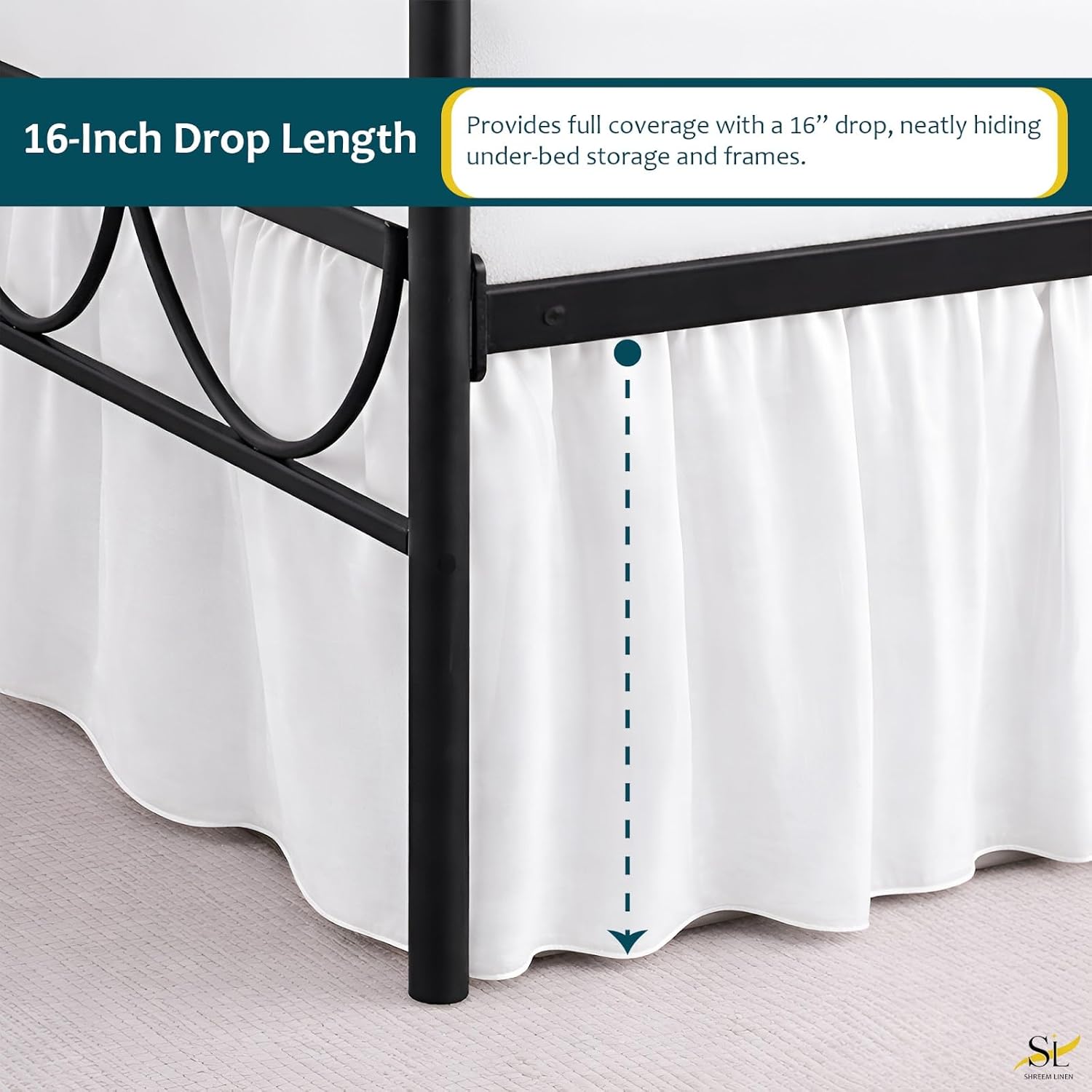 Ruffled Bed Skirt with Split Corners for Day beds Three Side Coverage, Easy fit, Made with Brushed Microfiber - 16" Drop Bedskirt Twin Size, White