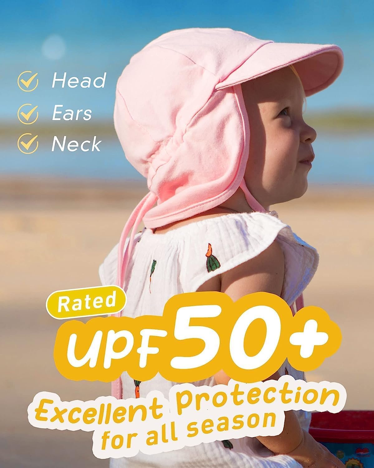 FURTALK Cotton Baby Toddler Sun Hat UPF 50+ UV Protection Kids Unisex Girls & Boys Summer Cap with Adjustable Chin Strap Neck Flap — view 2