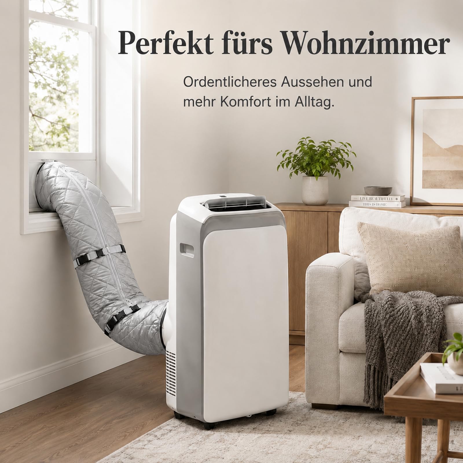 2er Set Mobiles Klimaanlagen Schlauchschutz Hülle mit Reißverschluss & 4 Schnallen, 149x58.5 cm Silber Isolierung für Abluftschlauch 13-15 cm (5-5.9 Zoll), Universeller Klimaschlauch Staubschutz