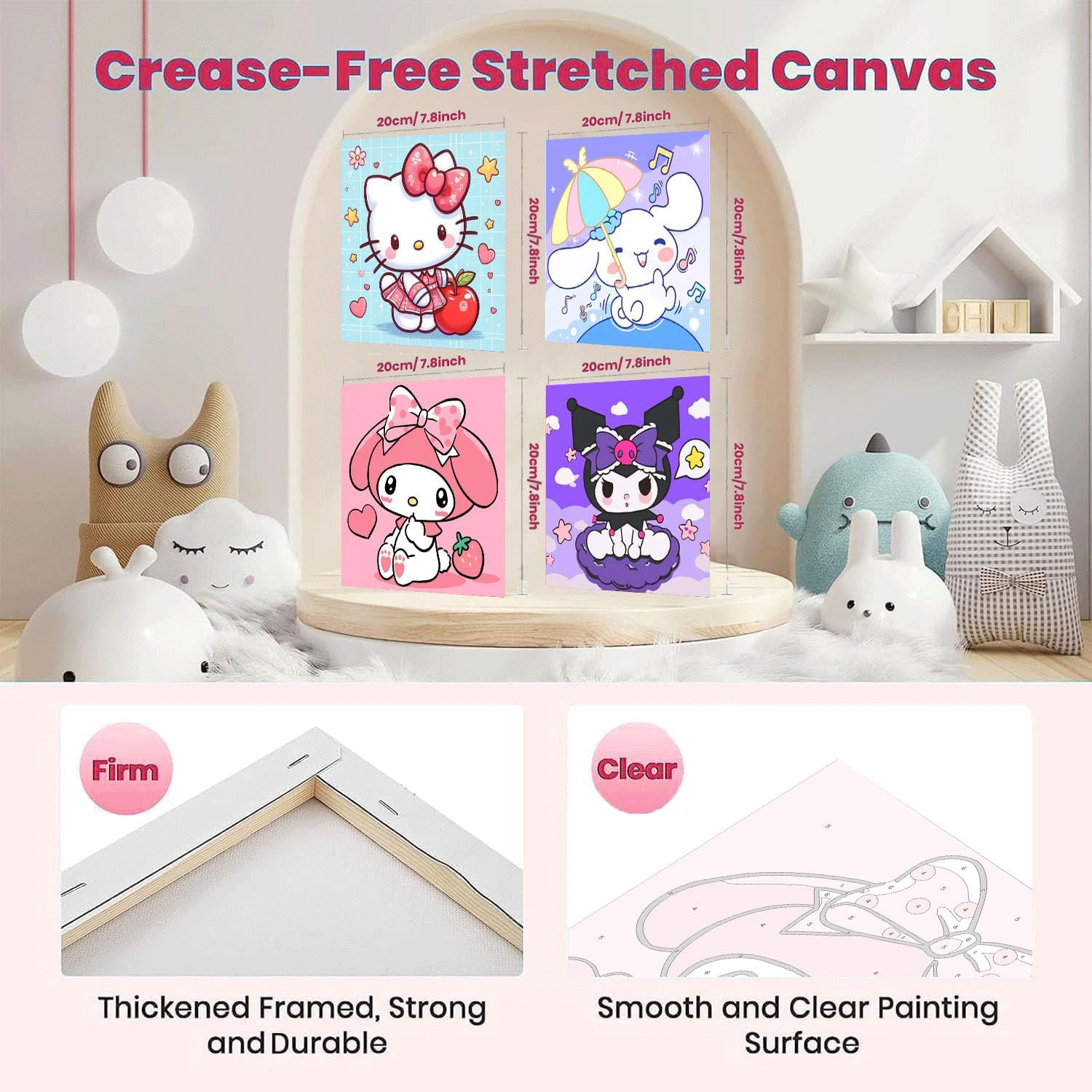 Sretoul 4 Pack Cartoon Paint by Numbers Kit for Kids with Frame - Wooden Easel, Cute Kids Paint by Numbers Ages 4 8 12, DIY Acrylic Oil Painting for Home Wall Decor (8x8 inch)