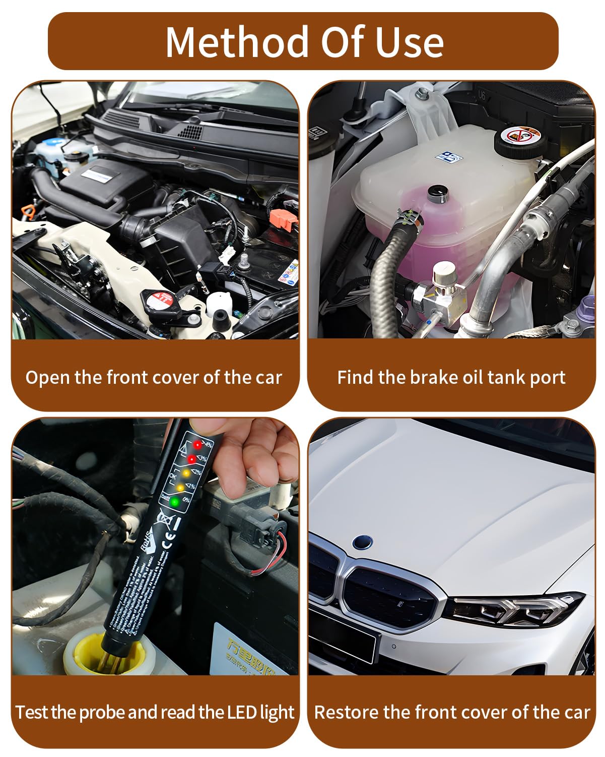 Yuio Rilevatore Olio Freni per DOT3 DOT4 DOT5,1, Brake Fluid Tester con 5 LED Indicatore, Tester Liquido Freni, Penna Portatile per Test di Controllo qualità Olio Freni, Tester Universale Olio