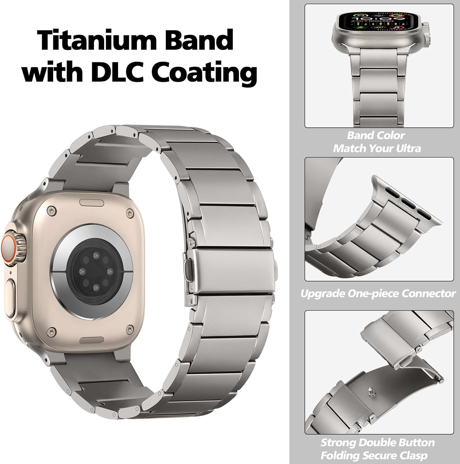 HITZEE Titanium Ultra Band Compatible with Apple Watch Band 49/46(S11/10)/45/44/42, Lightweight Titan Band with Folden Clasp for Men for iWatch Ultra 3/2/1 SE 3-1 Series 11 10 9 8 7 6-1, Titanium