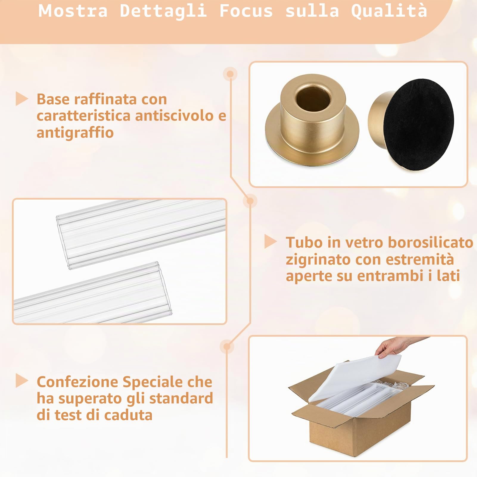 NUPTIO Portacandele Hurricane per centrotavola: set di 10 portacandele conici in metallo con cilindri in vetro a coste portacandele dorati per feste all&apos aperto cene matrimoni decorazione da