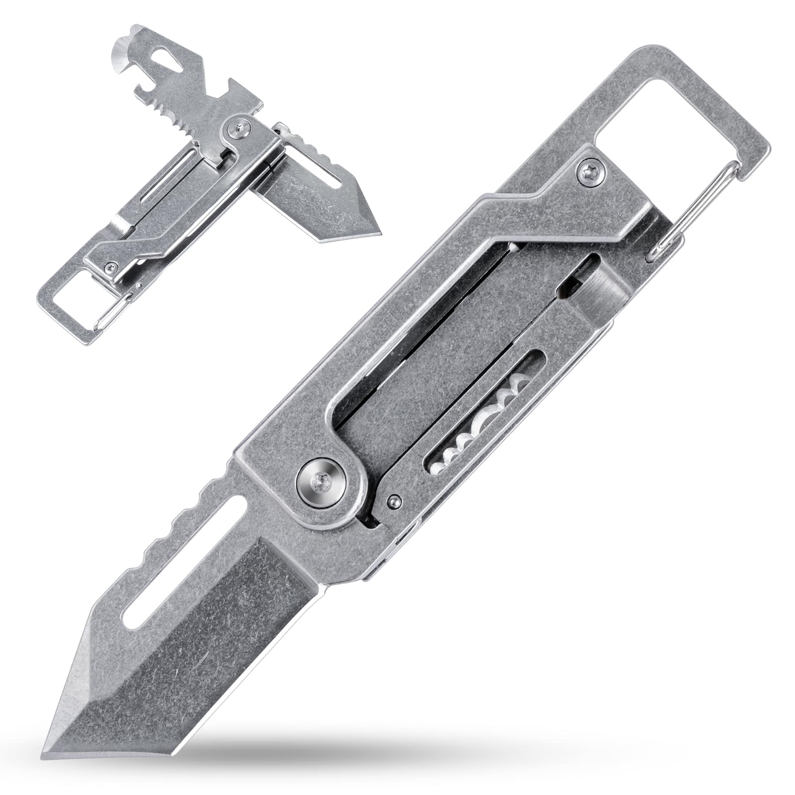 EDCFANS Keychain Multitool Knife, Multi Tools Keychains, Fathers Day Dad Gifts for Men, Tanto Pocket Knives with Clip, Bottle Opener, Box Cutter, Pry Bar, Screwdriver Wrench, EDC Hiking Camping Gear