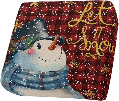 Wowouhiya Christmas Snowman Couch Cushion Covers, Stretch Sofa Cover with Elastic Bottom, Let Snow Xmas Winter Snowflake Red Black Plaid Sofa