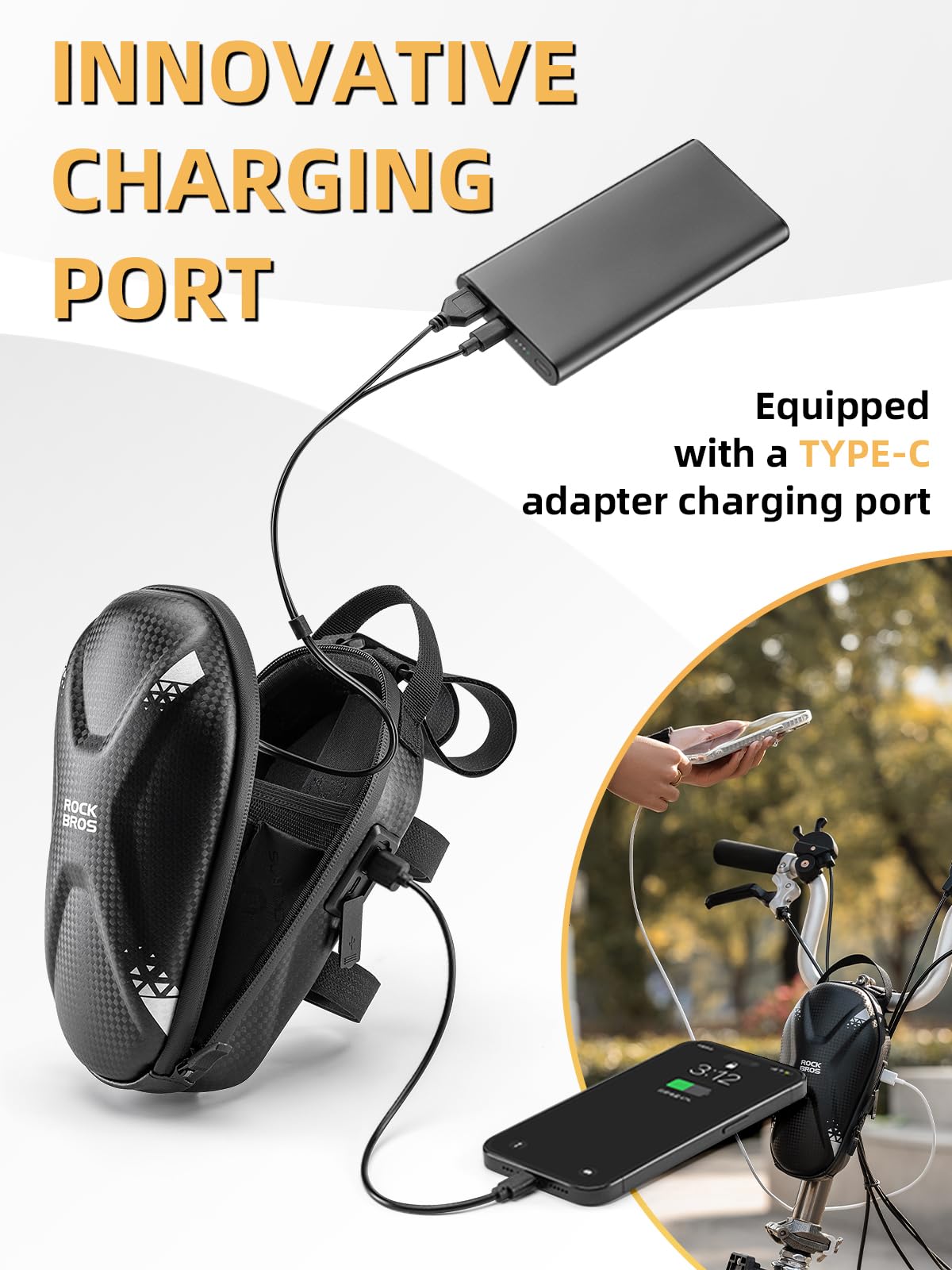 ROCKBROS Waterproof Scooter Bag With Charging Port for Brompton Electric Handlebar - Large Capacity Portable Storage for Carrying Charger and Repair Tools (1.3L)