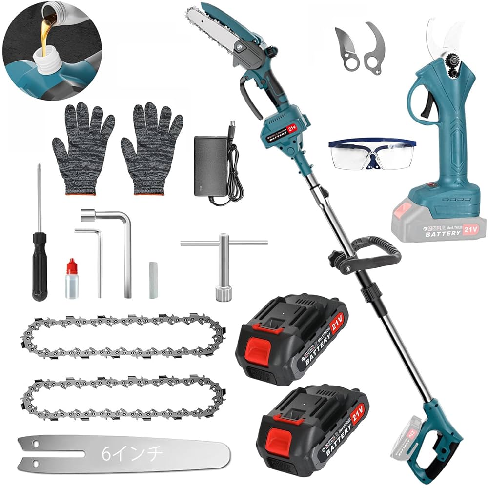 電動式高枝切り鋏 Amazon | 【改良強化版】高枝切り電動チェーンソー 1台4役 コードレス