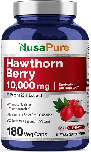 NusaPure Hawthorn Berry 10,000 mg por tapas, extracto de 180 Vcaps 201, 500 mg sin OMG sin gluten