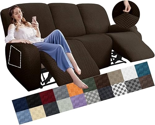 Vista 129 de YEMYHOM Funda elástica de 4 piezas para silla reclinable de jacquard con bolsillo lateral, antideslizante, ajustable, protector de muebles con parte