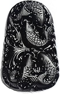 yigedan Pavé Fassung handgefertigt Obsidian Vier Fische Happy Spielen Anhänger Halskette