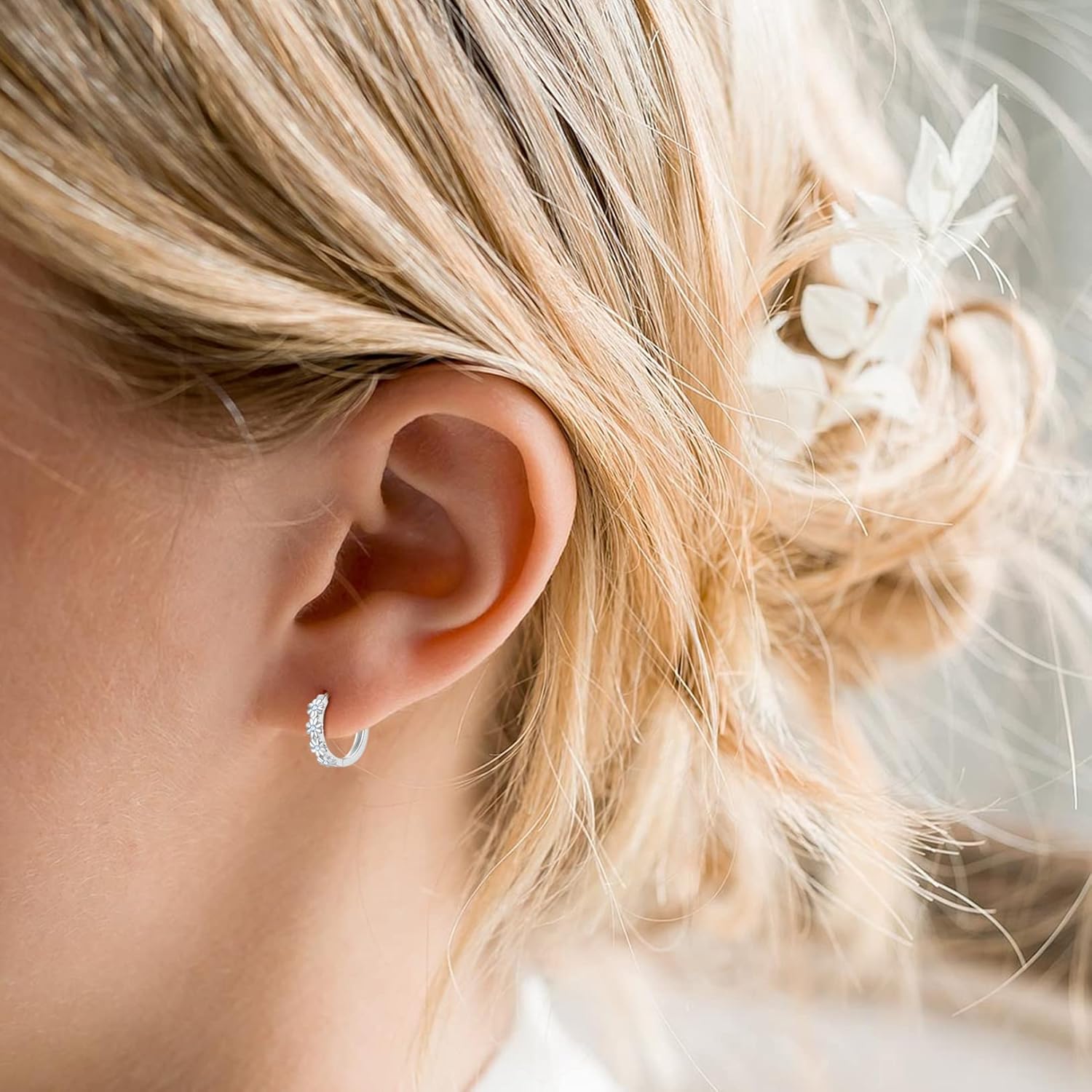 Small Hoop Earrings for Women |925 Sterling Silver Post 10mm Flower Cluster Huggie Hoop Earrings, Hypoallergenic Cartilage Piercing Hoops Jewelry - Image 3