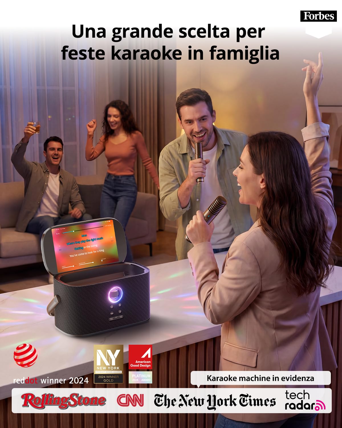 Karaoke con Microfono Portatile, Professionale Completo Per TV, Potenza 140W, Bluetooth, App Karafun, LED luci,Ideale per Feste, HDMI per i Testi (Shell S2)