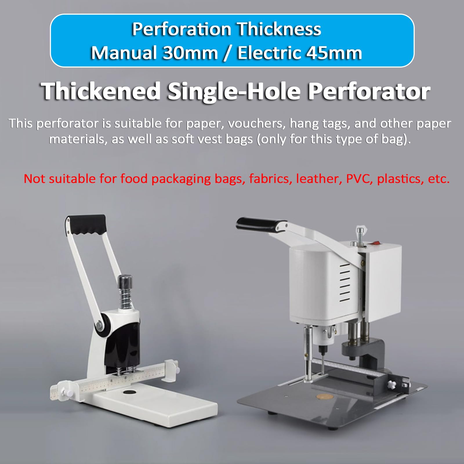 Perforatrice Manuale/elettrica a Foro Singolo, Perforatrice Ad Alta capacità da 30/45 Mm, con 6 Punte, Perfora Fino a 300 Fogli di Carta A4 da 80 G, per Casa, Scuola O Ufficio