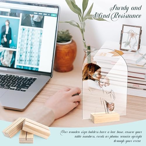 Miniatura 6 de Bercoor Paquete de 5 carteles acrílicos de arco transparente en blanco de 5 x 7 pulgadas con soportes de madera, hoja acrílica arqueada, números de