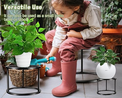 Miniatura 6 de THKFUL Paquete de 5 soportes para plantas en macetas pesadas, soporte de metal de hierro para macetas al aire libre, contenedor a prueba de óxido
